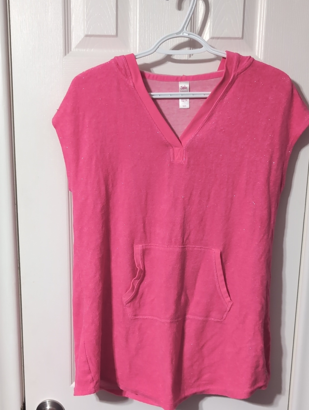 Justice Hot Pink Sparkle Hooded Tunic Swim Cover Up